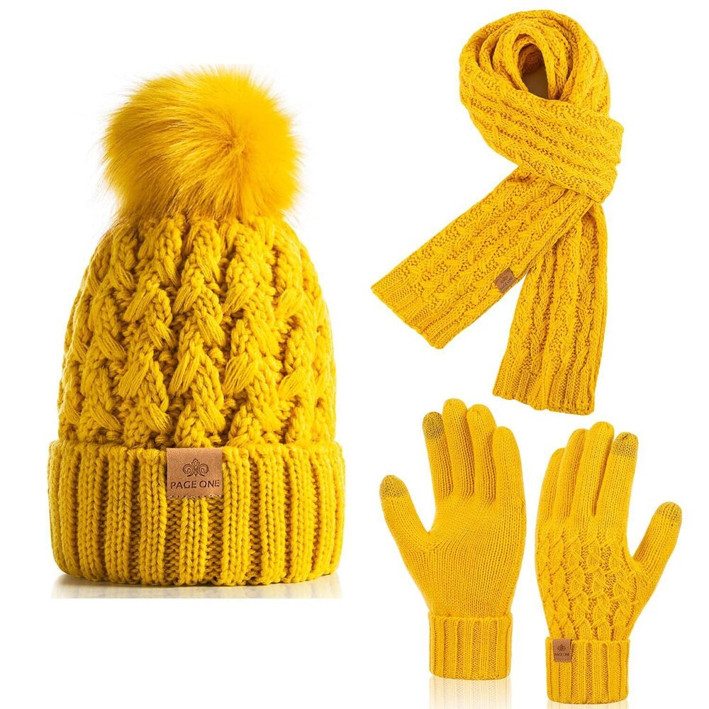 3076 Winter Knitted Beanie Hat Warm Fleece Lined with Pompom Cap Thick